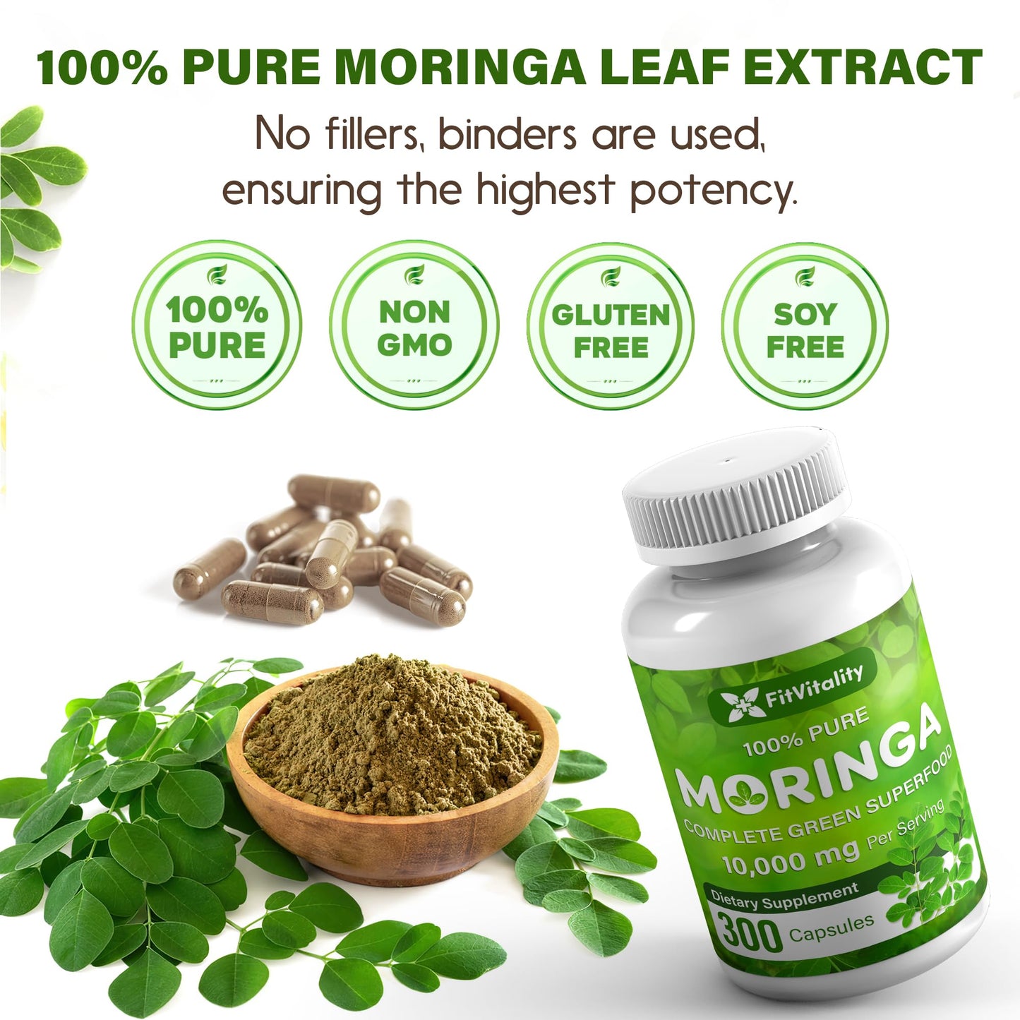 Moringa Capsules| Moringa Oleifera |10,000mg| 150 Capsules| 100% Pure| Non-GMO