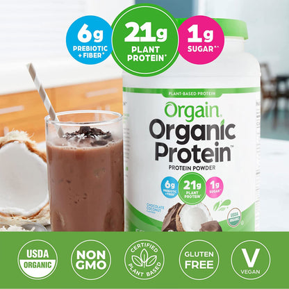 Orgain Organic Vegan Protein Powder, Chocolate Coconut - 21g of Plant Based Protein