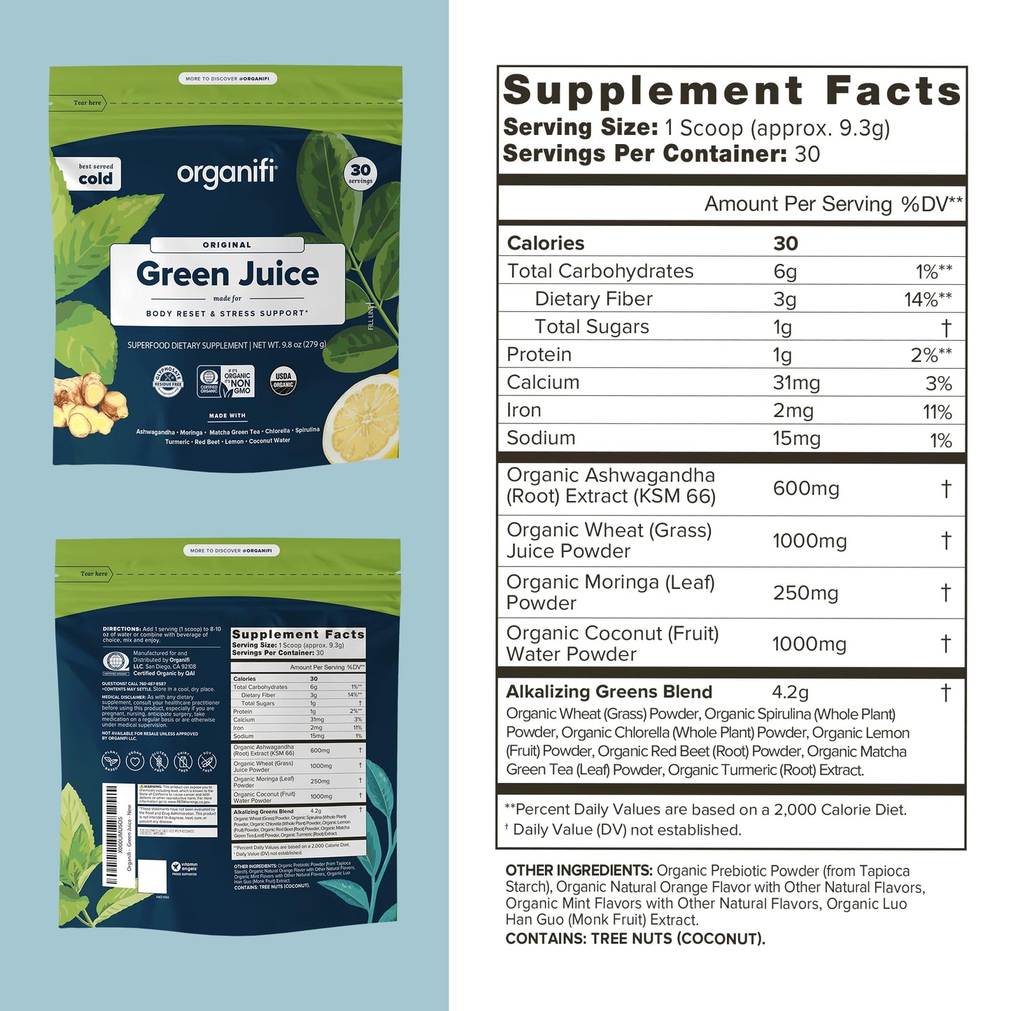 Organifi Green Juice - Powder Supplement with Organic Spirulina, Ashwagandha