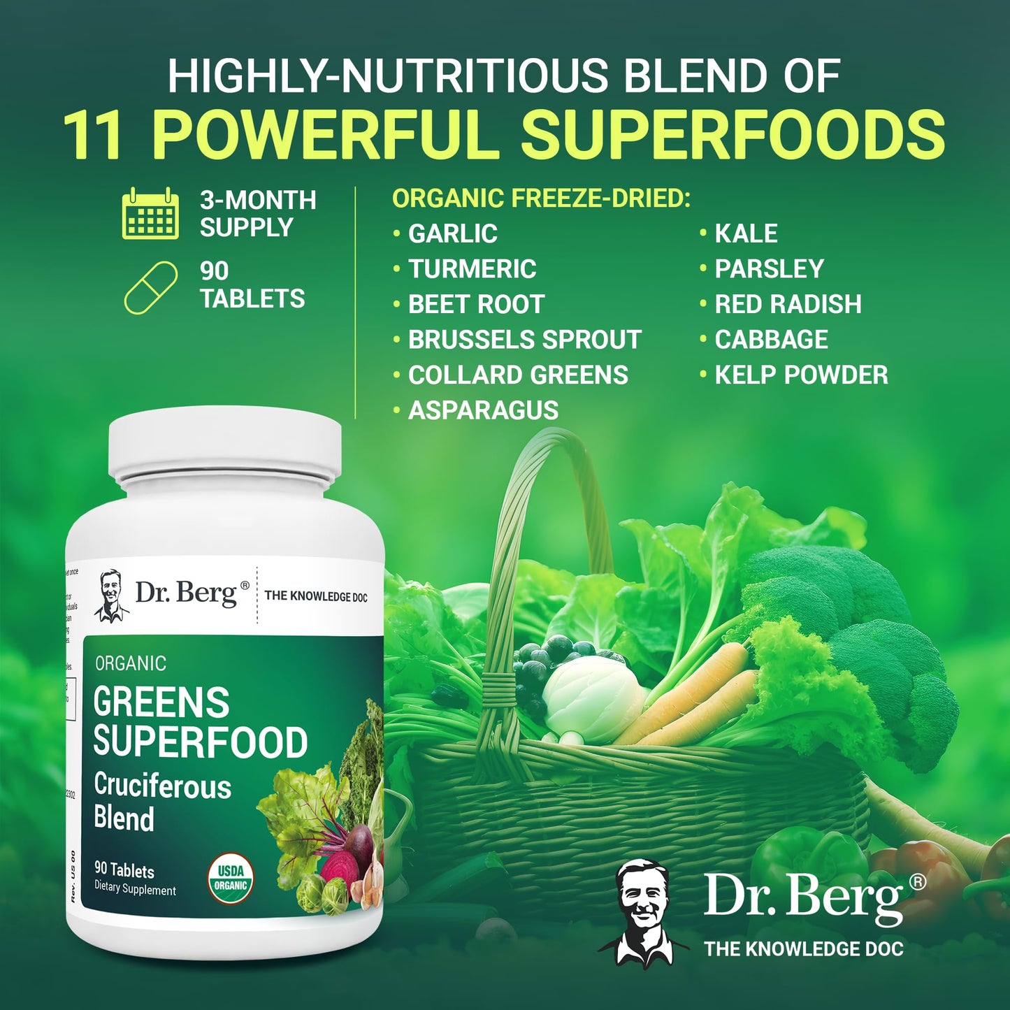 Dr. Berg's Greens Superfood Cruciferous Vegetable Tablets - Vegetable Supplements