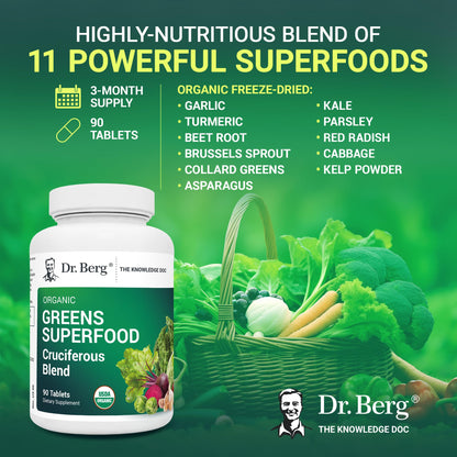 Dr. Berg's Greens Superfood Cruciferous Vegetable Tablets - Vegetable Supplements