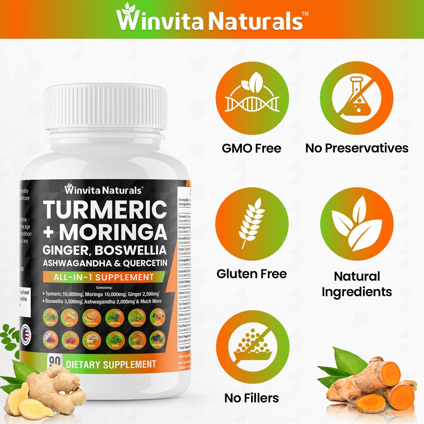 Turmeric Curcumin 10000mg Moringa 10000mg Boswellia 3500mg Ginger 2500mg