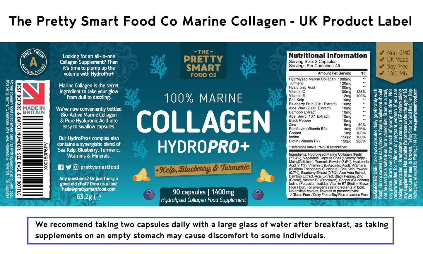 Powerful Marine Collagen Tablets - with Hyaluronic Acid, Biotin & Blueberry - 1400MG Complex - Hydrolysed Type 1