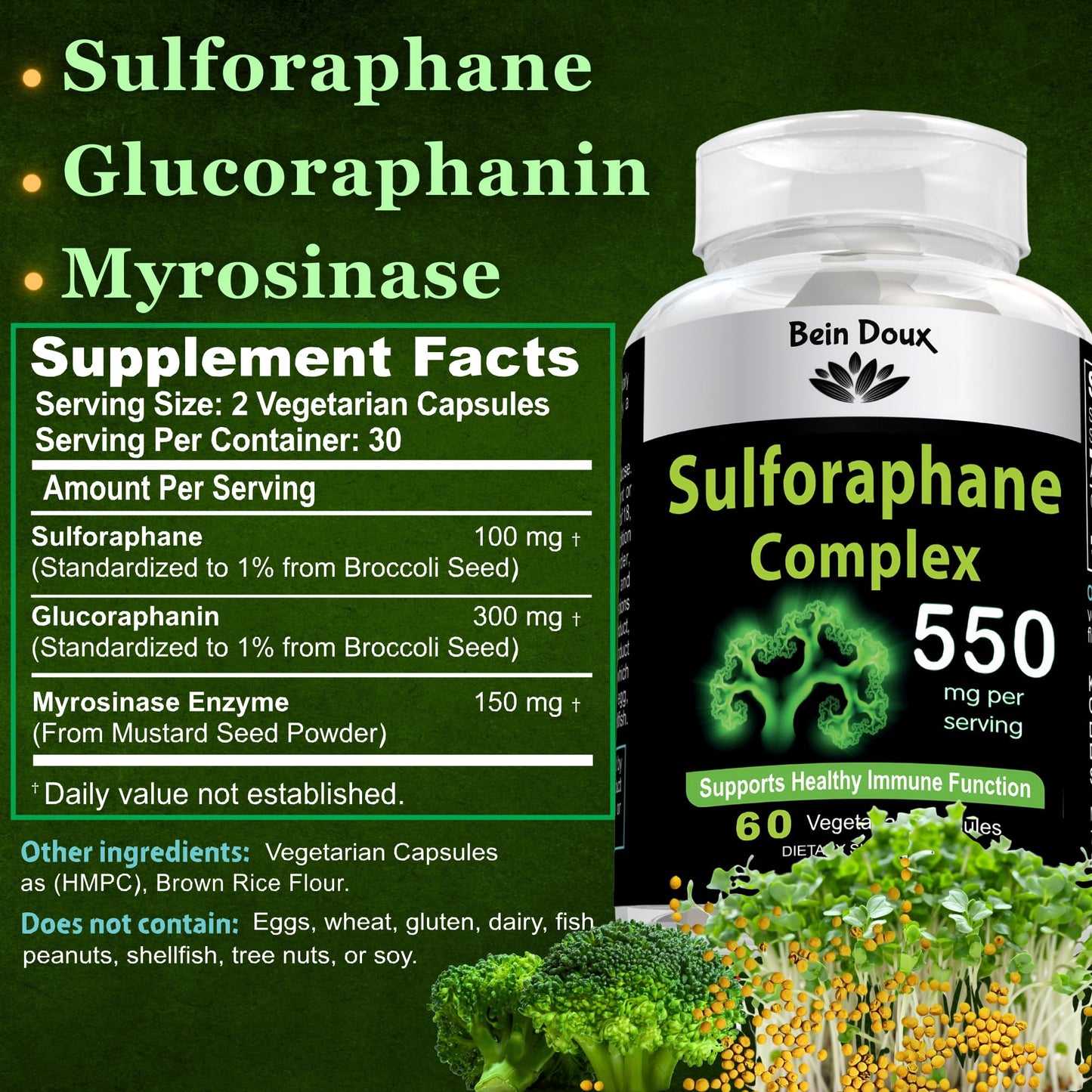 550mg Sulforaphane Supplement with Glucoraphanin and Myrosinase | Broccoli Supplemen