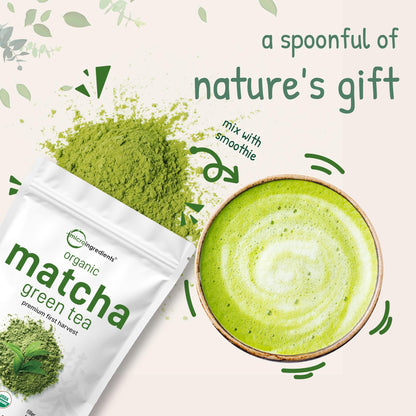 Micro Ingredients Organic Matcha Green Tea Powder, 1lb | Premium First Harvest Japanese