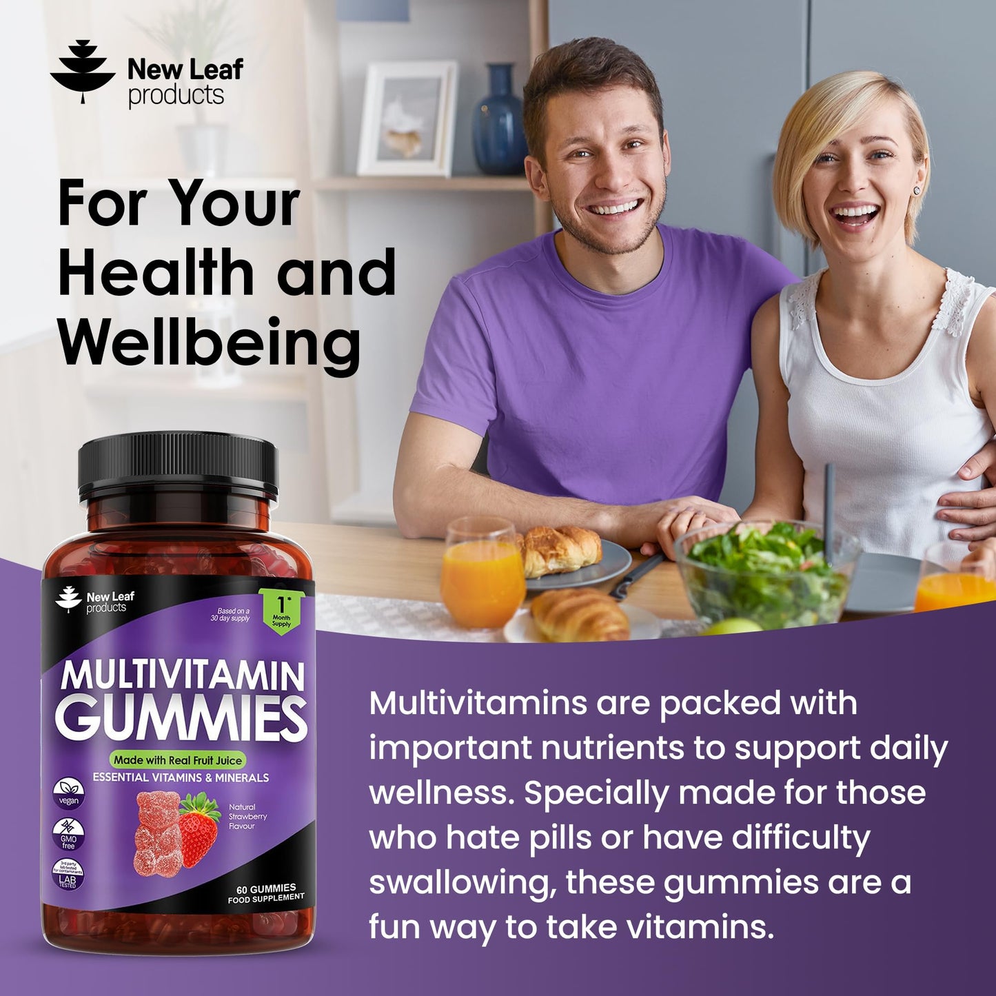 Multivitamin Gummies High Strength for Men Women - Vegetarian +14 Essential Vitamins