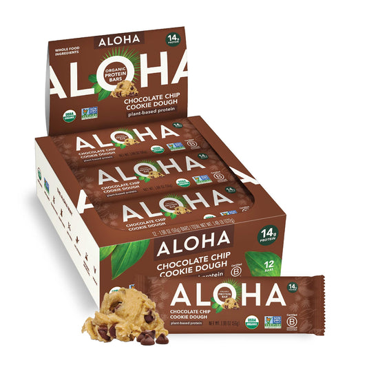 ALOHA Organic Plant Based Protein Bars - Chocolate Chip Cookie Dough - 12 Count, 1.9oz 