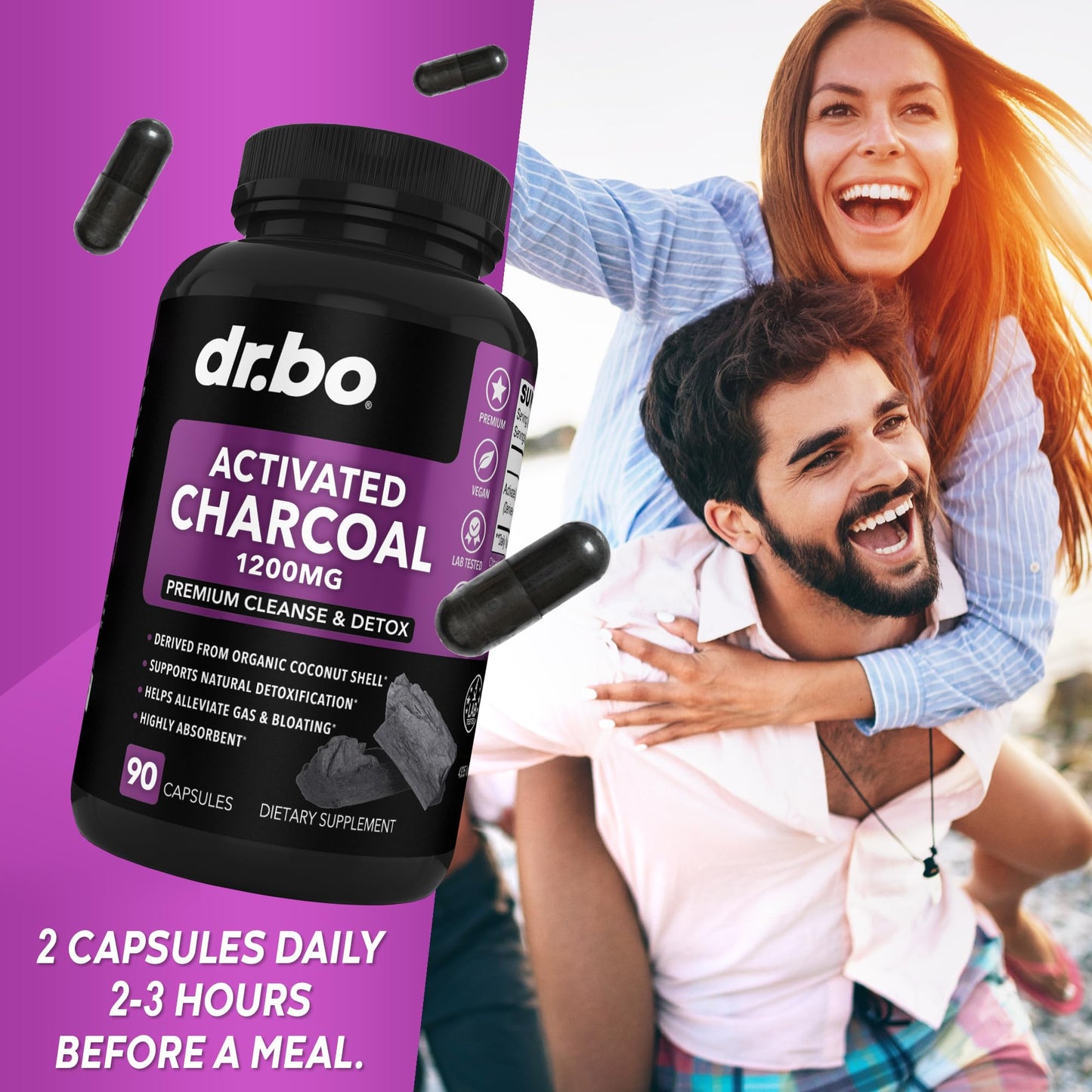 Activated Charcoal Capsules Cleanse Detox - 1200mg Organic Coconut Charcoal Pills