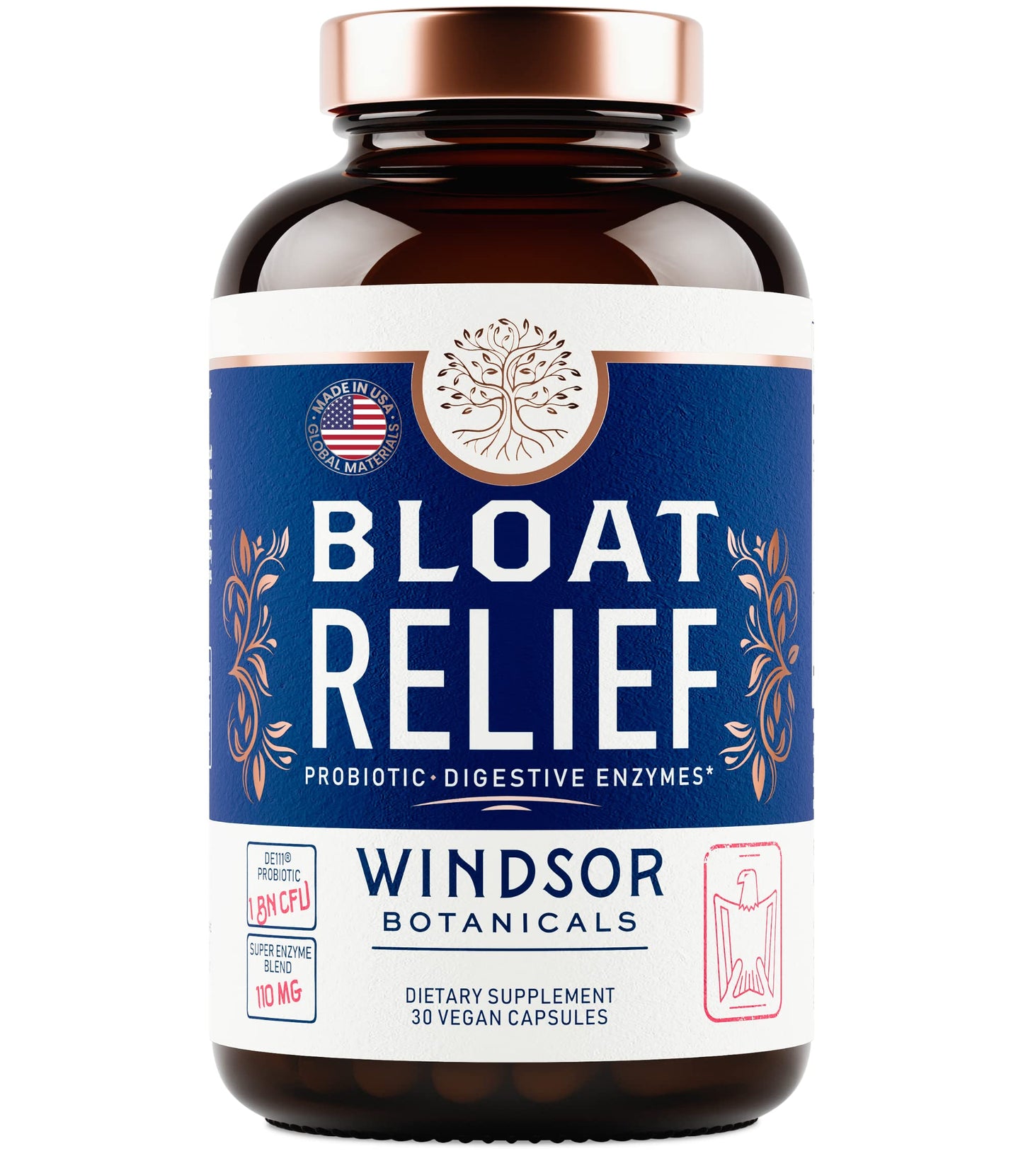 Bloat Relief Probiotic and Digestive Enzymes - Anti Bloating Turmeric, Fennel, Bromelain IBS