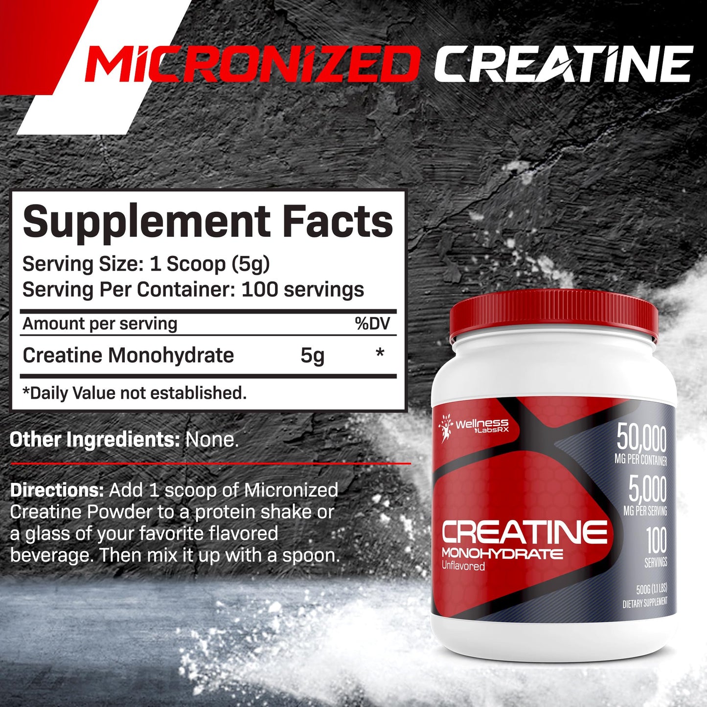 Creatine Monohydrate Powder - 5000mg Micronized for Muscle Growth, Enhanced