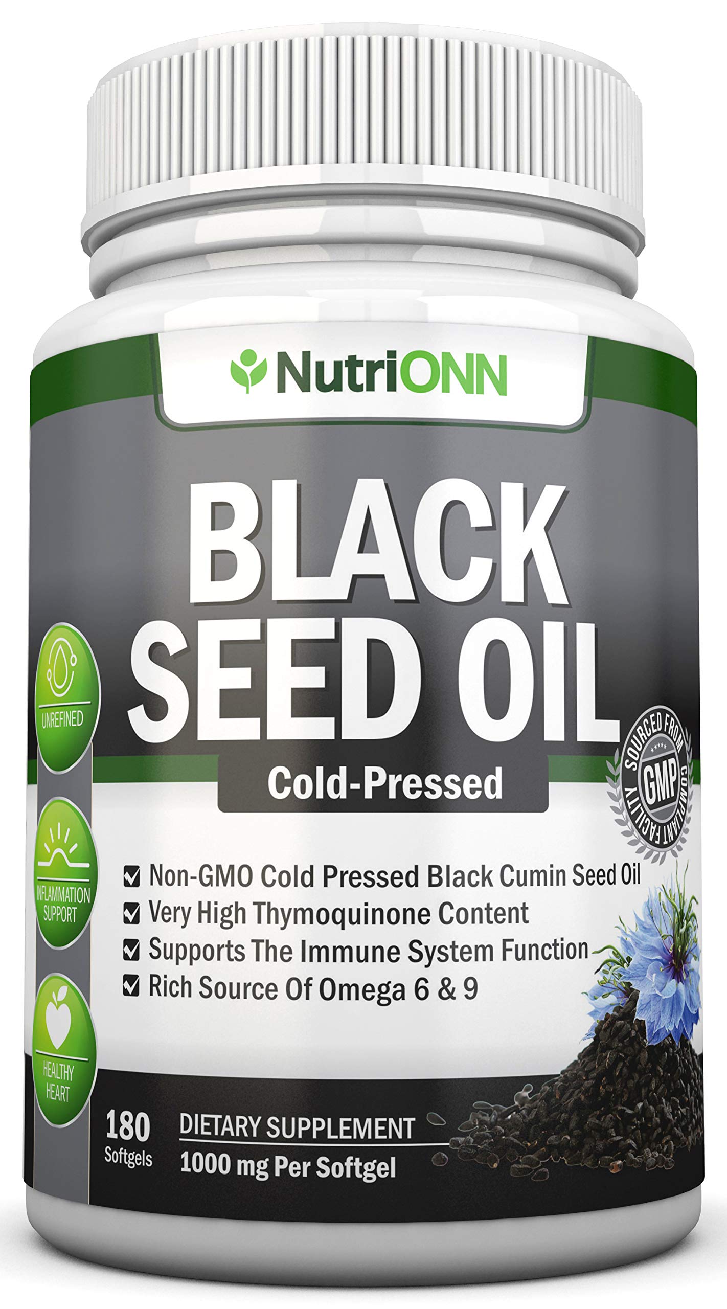 Black Seed Oil - 1000 Mg - 180 Softgels - Cold-Pressed Non-GMO Black Cumin Seed 