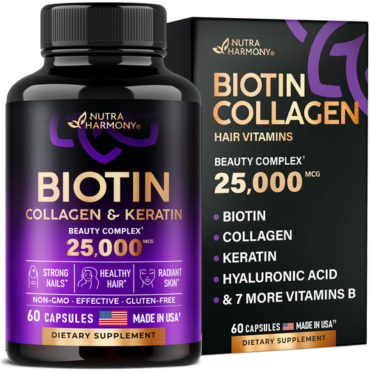 Biotin | Collagen | Keratin | Hyaluronic Acid - Hair Growth Support Pills, 25000 mcg 