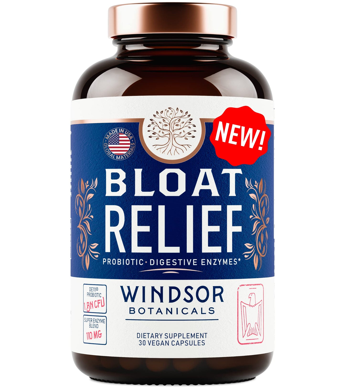 Bloat Relief Probiotic and Digestive Enzymes - Anti Bloating Turmeric, Fennel, Bromelain IBS