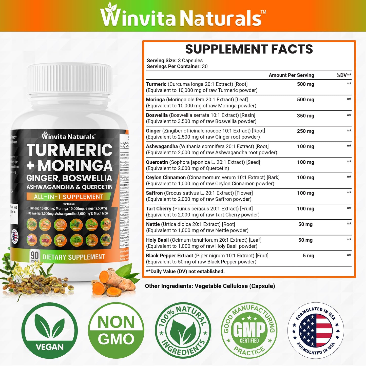 Turmeric Curcumin 10000mg Moringa 10000mg Boswellia 3500mg Ginger 2500mg