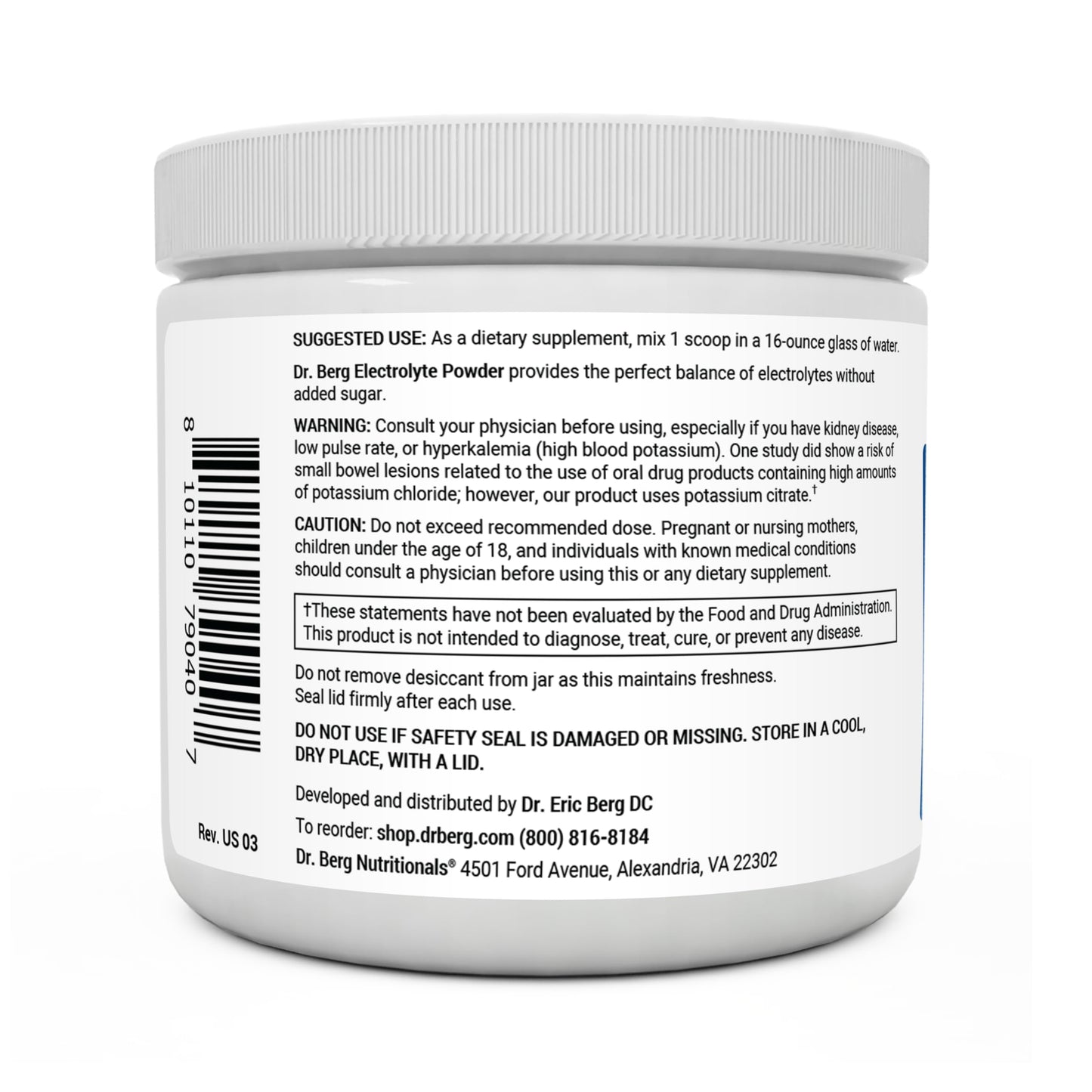 Dr. Berg Hydration Keto Electrolyte Powder - Enhanced w/ 1,000mg of Potassium