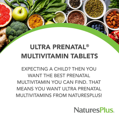 NaturesPlus Ultra Prenatal Multivitamin - 800 mcg Folate, 90 Vegetarian Tablets - Prenatal Supplement