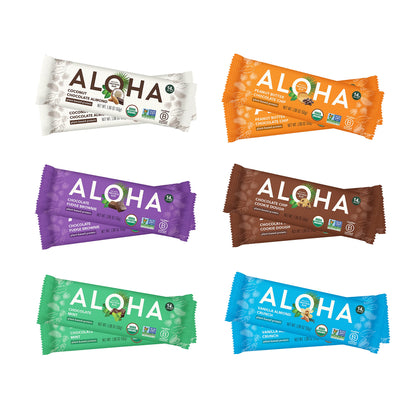 ALOHA Organic Plant Based Protein Bars - 6 Flavor Variety Pack - 12 Count, 1.9oz Bars