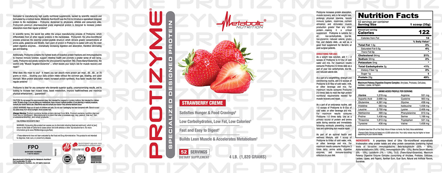 Metabolic Nutrition, Protizyme, 100% Whey Protein Powder, High Protein, Low Carb