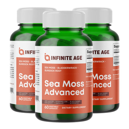 INFINITE AGE: 3 Pack, 1250mg Sea Moss Advanced Superfood, High-Potency, Vegan