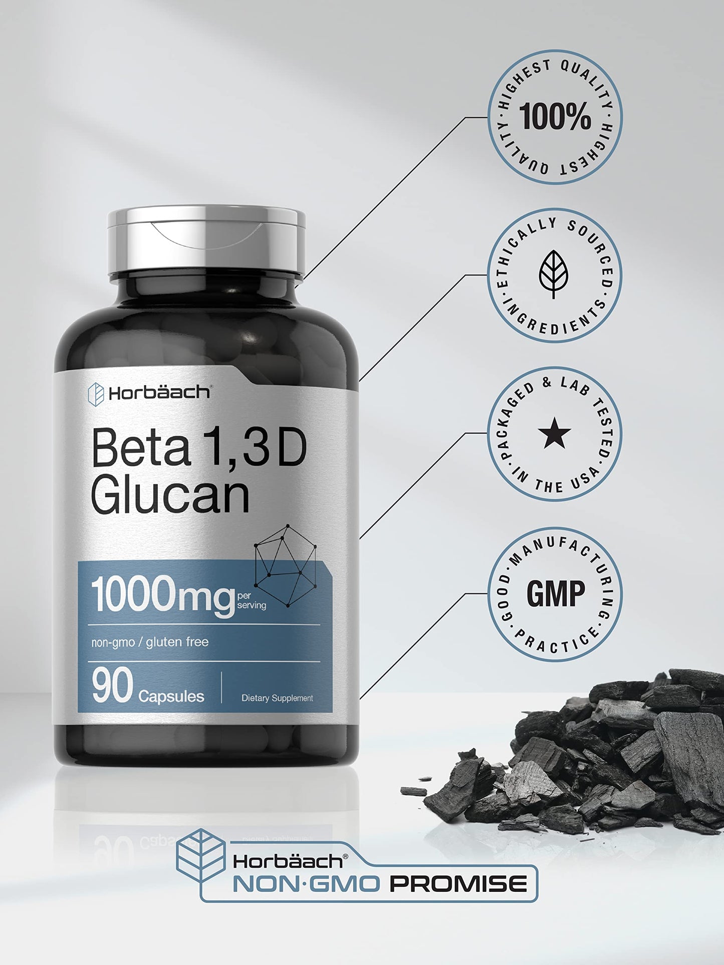 Beta Glucan 1 3D 1000 mg | 90 Capsules | Beta 1,3, 1,6 D Glucan | Non-GMO, Gluten Free