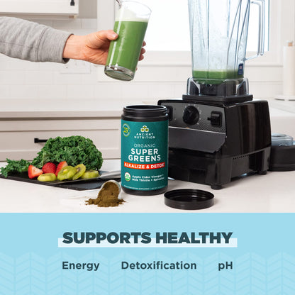 Ancient Nutrition Supergreens Alkalize & Detox Powder, Organic Superfood Powder Made