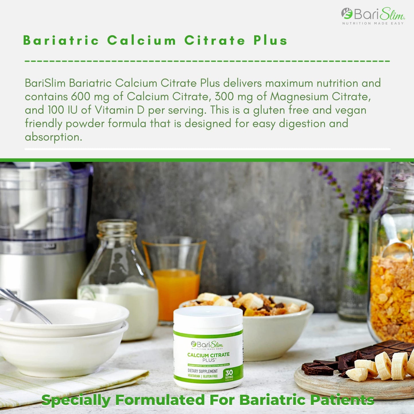 BariSlim Bariatric Calcium Citrate Plus Powder - Formulated for Patients After Weight Loss