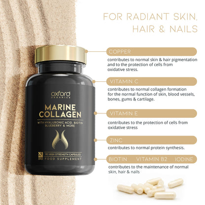Advanced Marine Collagen Capsules | 1735mg Superfood & Vitamin Boosted Complex for Glowing Hair, Skin & Nails