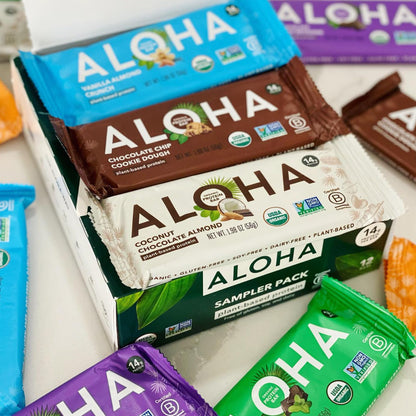 ALOHA Organic Plant Based Protein Bars - 6 Flavor Variety Pack - 12 Count, 1.9oz Bars