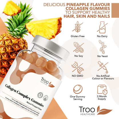 Hydrolysed Collagen Complex - 90 Natural Pineapple Flavour Chewable Gummies - One Per Day with Biotin, Vitamin C and Selenium