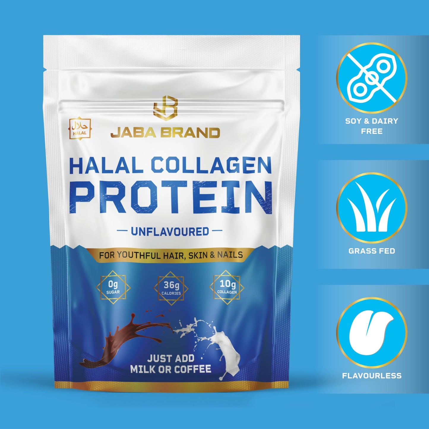 JABA BRAND - Halal Bovine Collagen Protein Powder for Hair, Nails, Joints and Skin