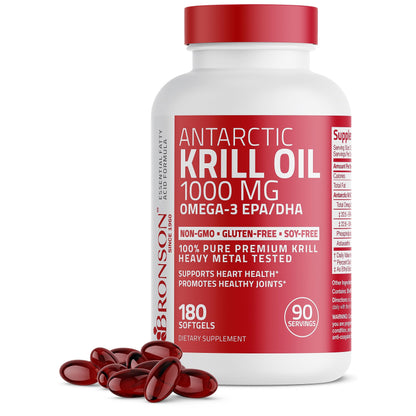 Bronson Antarctic Krill Oil 1000 mg with Omega-3s EPA, DHA, Astaxanthin and Phospholipid