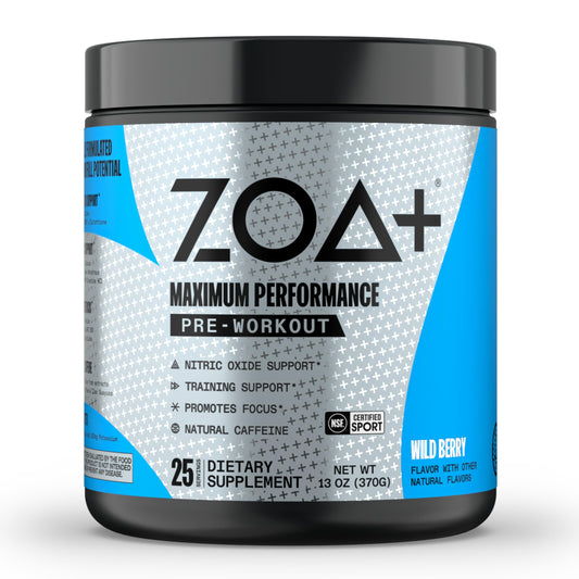 ZOA+ Pre Workout Powder, Fruit Punch - NSF Certified for Sport with Zero Sugar, Electrolytes