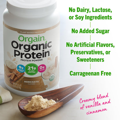 Orgain Organic Vegan Protein Powder, Horchata - 21g of Plant Based Protein, Low Net