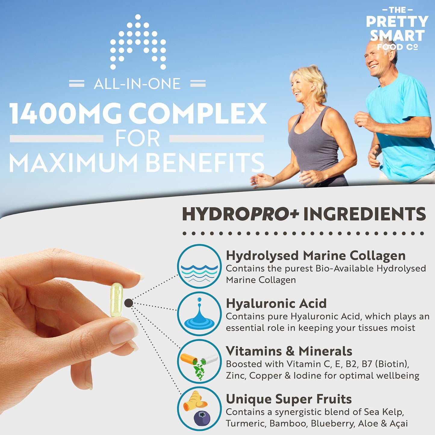 Powerful Marine Collagen Tablets - with Hyaluronic Acid, Biotin & Blueberry - 1400MG Complex - Hydrolysed Type 1