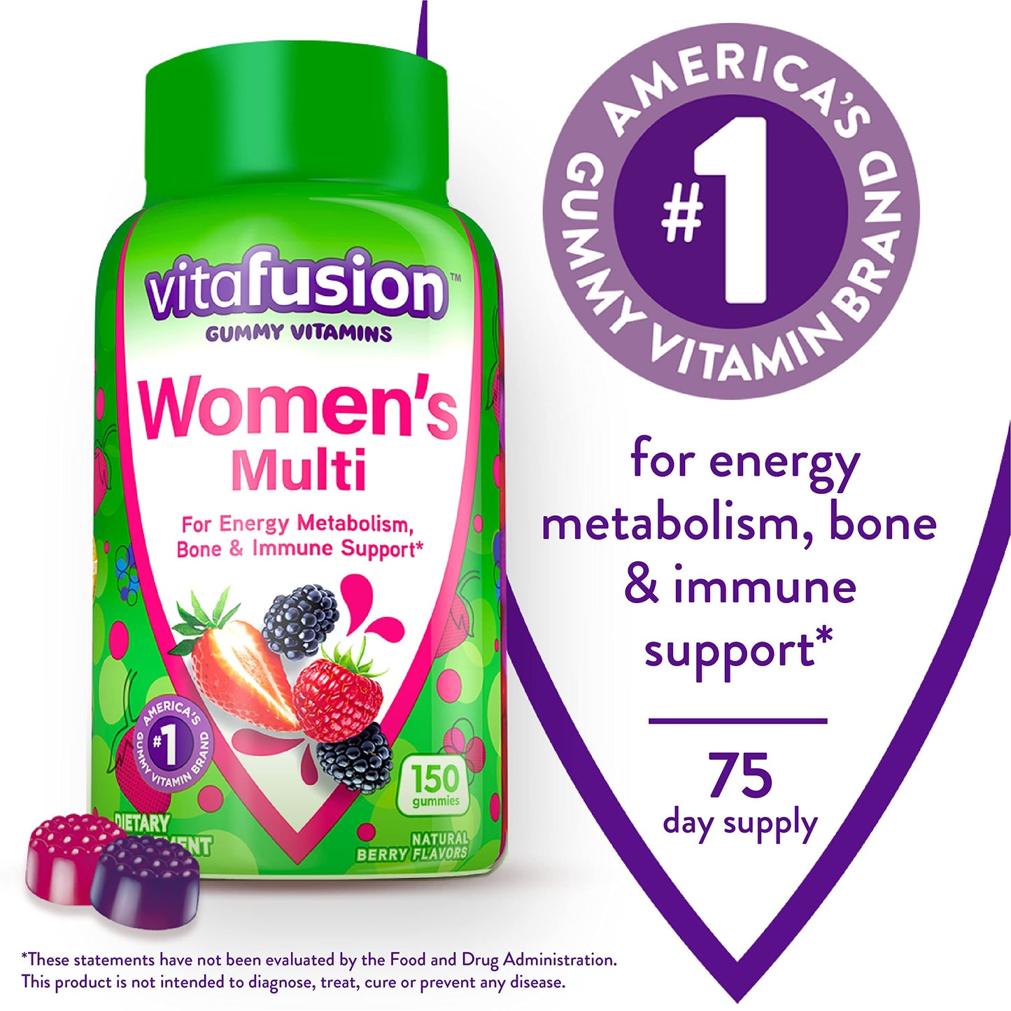 Vitafusion Fiber Well Sugar Free Fiber Supplement & Womens Multivitamin Gummies