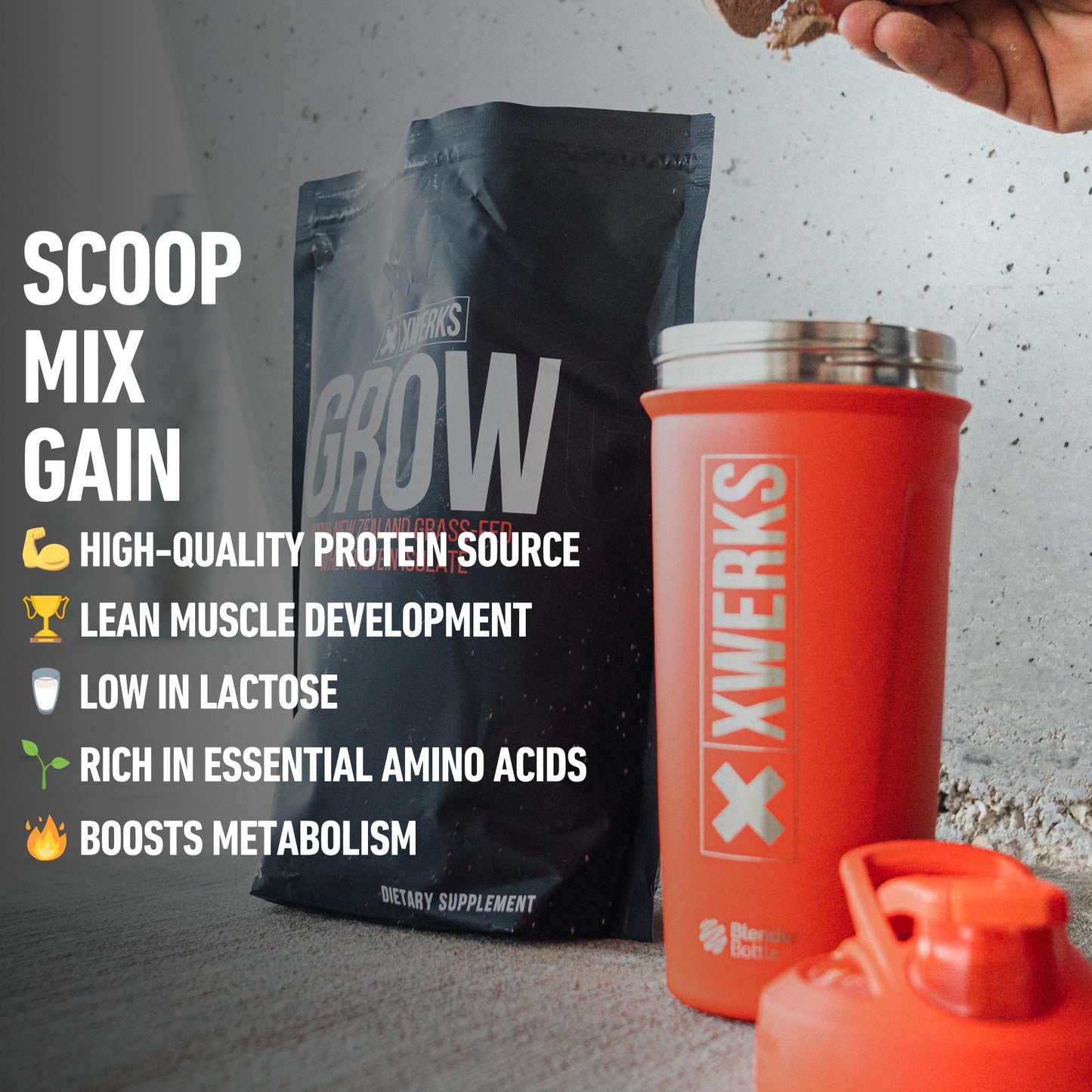 Xwerks Grow 100% New Zealand Grass-Fed Whey Protein - 25g of Pure Isolate Protein