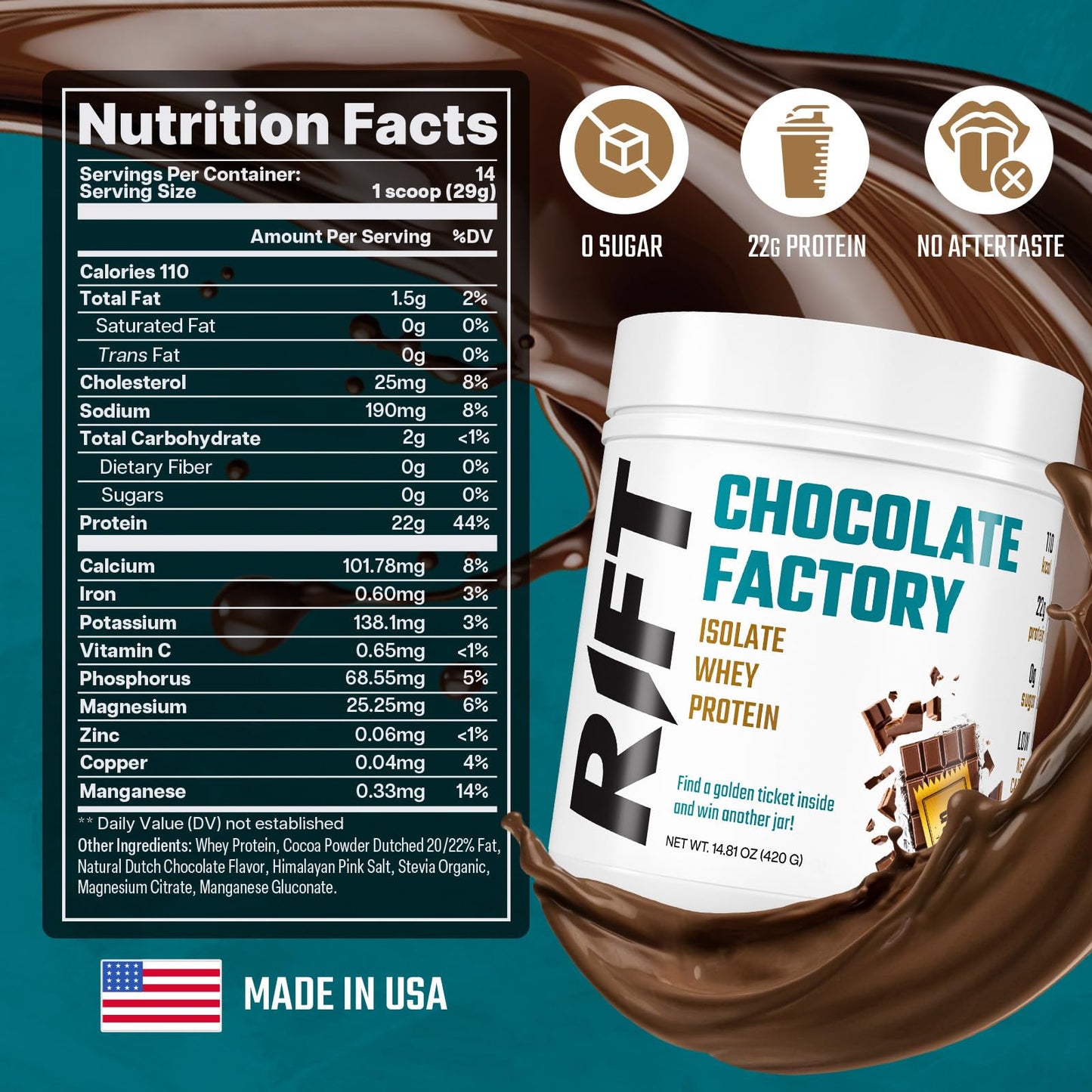 RIFT Chocolate Whey Protein Powder for Adult - Protein Isolate Powder Chocolate