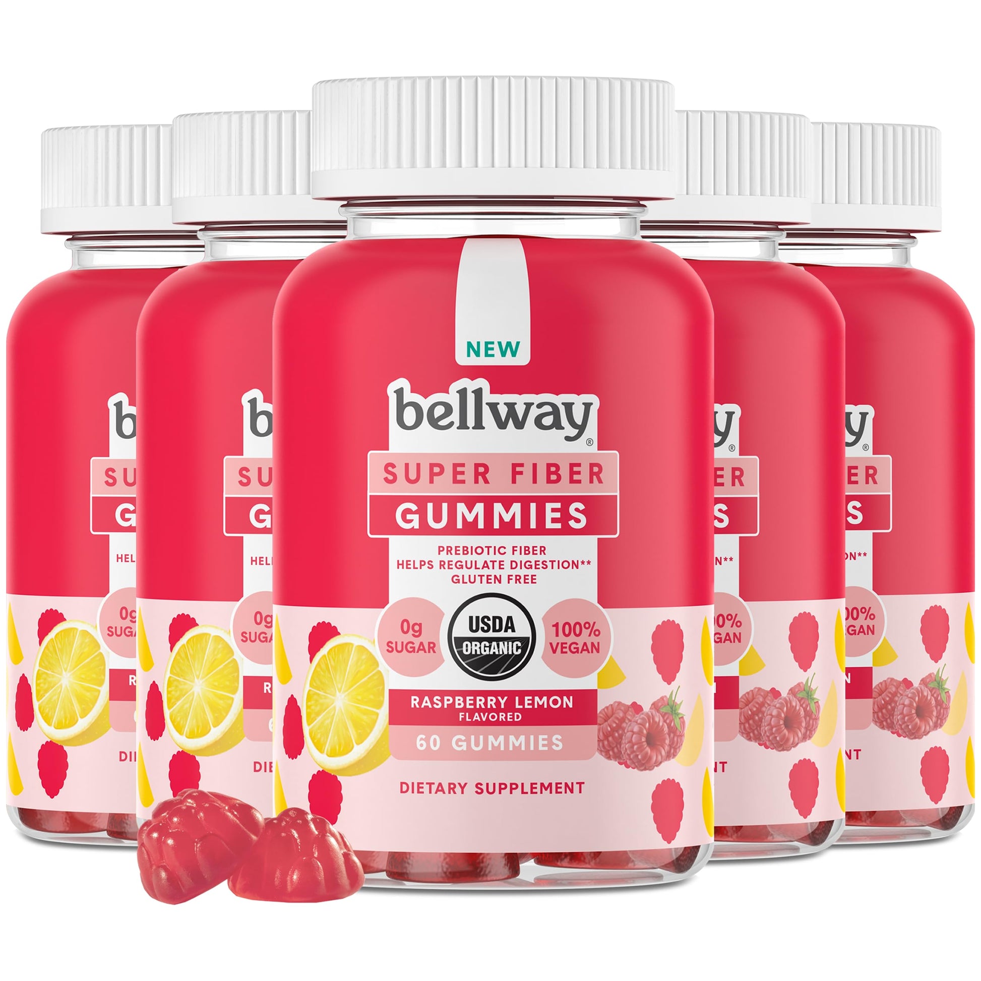 Bellway Super Fiber Gummies for Adults (5 Pack) - Sugar Free Organic Fiber Supplement