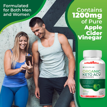 Organic Keto ACV Gummies for Advanced Weight Loss Fat Burn - Sugar Gluten Free Apple