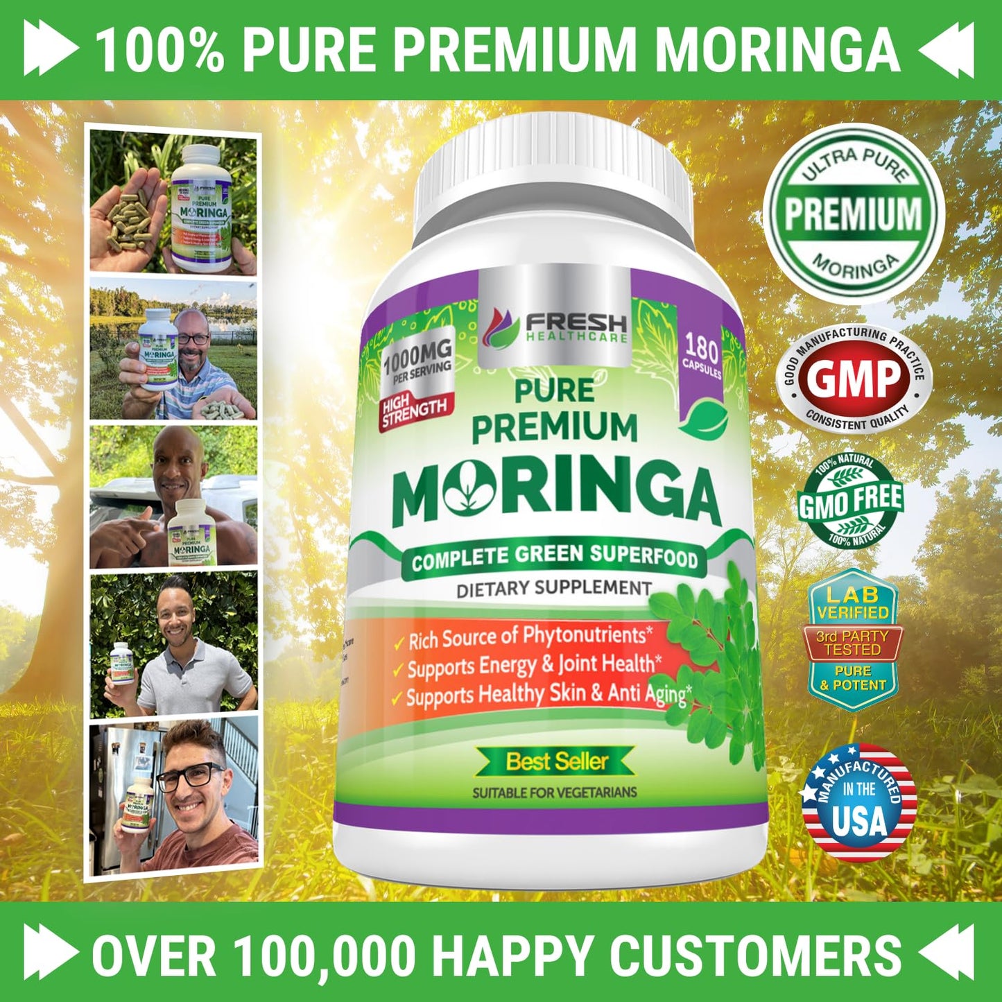 FRESH HEALTHCARE Moringa Oleifera 180 Capsules – 100% Pure Leaf Powder