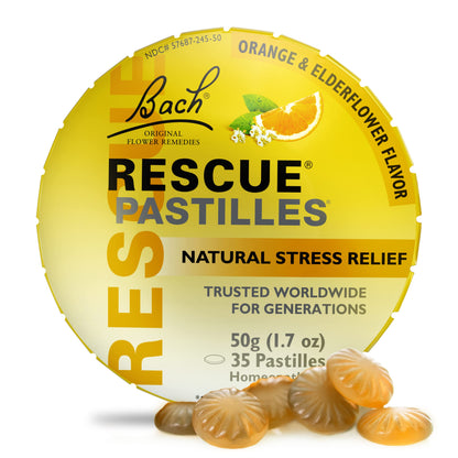 Bach RESCUE PASTILLES, Orange and Elderflower Flavor, Natural Stress