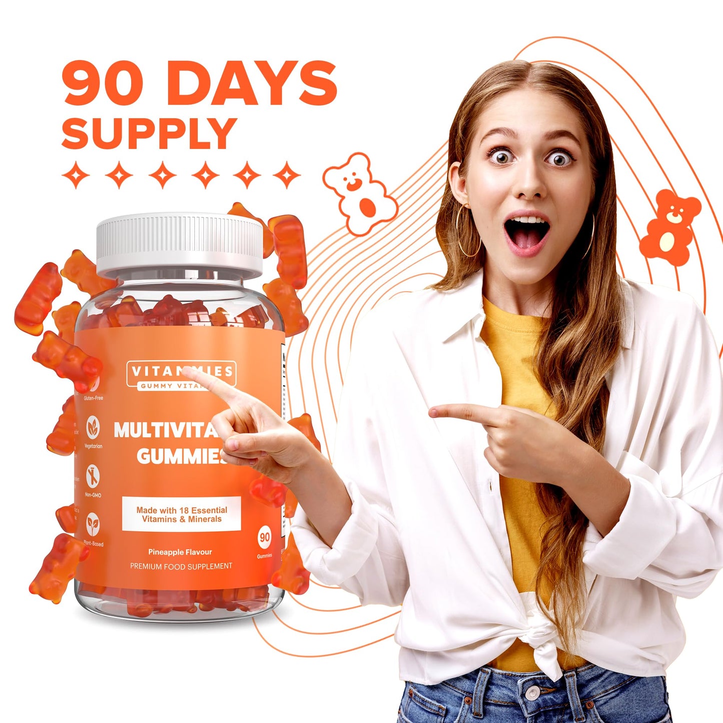 Multivitamin Gummies for Women & Men - 3 Months Supply - 18 Multivitamins & Minerals