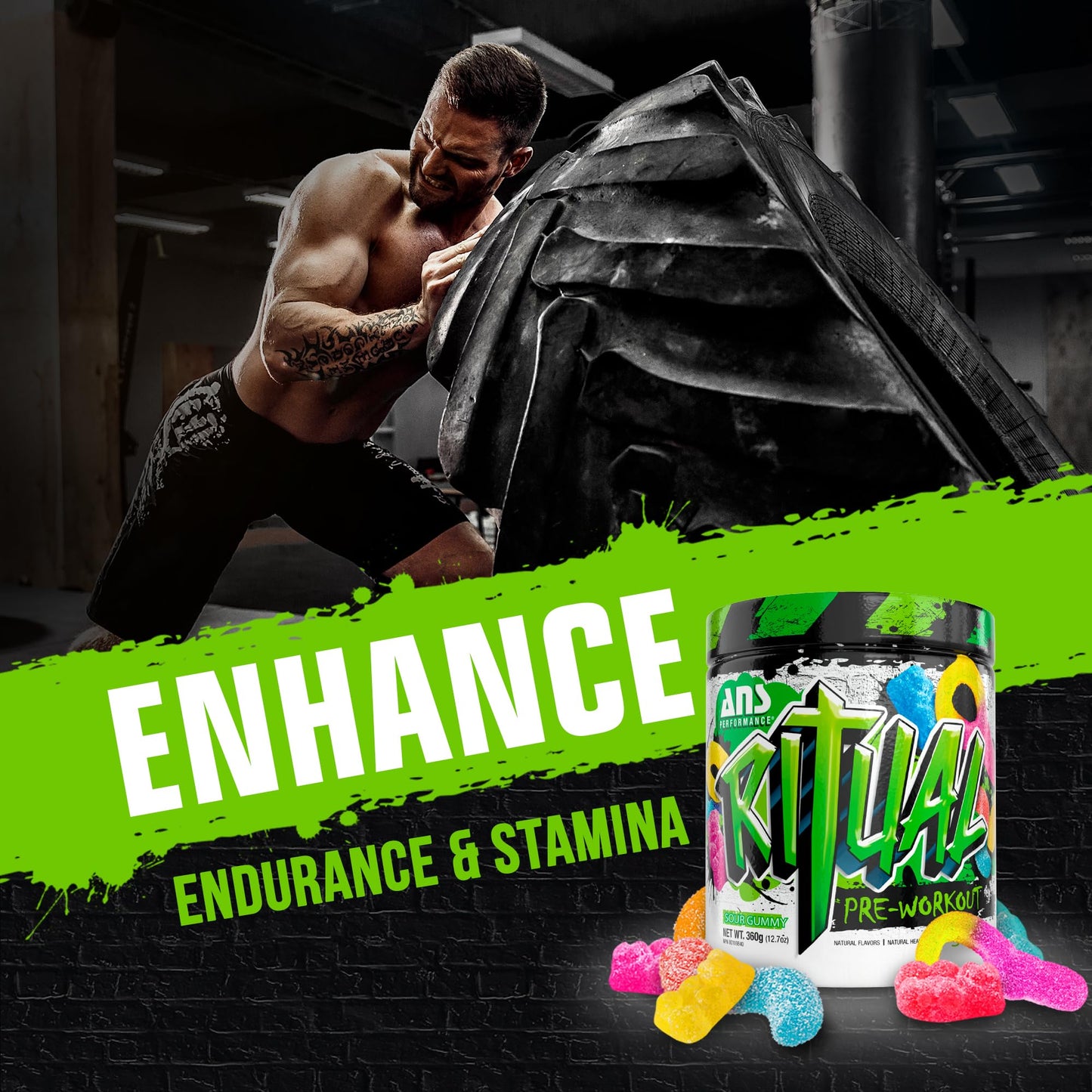 ANS Performance Ritual Pre Workout (30 Servings, 12.7 oz) - Complete Preworkout Formula - Energy, Focus, & Strength - Increase Power Output & Workout Volume - Endurance & Stamina (Sour Gummy)