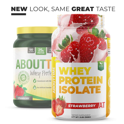 About Time Whey Protein Isolate Strawberry 2lb - 25g Protein, Non-GMO, 0g Fat, 0g Sugars