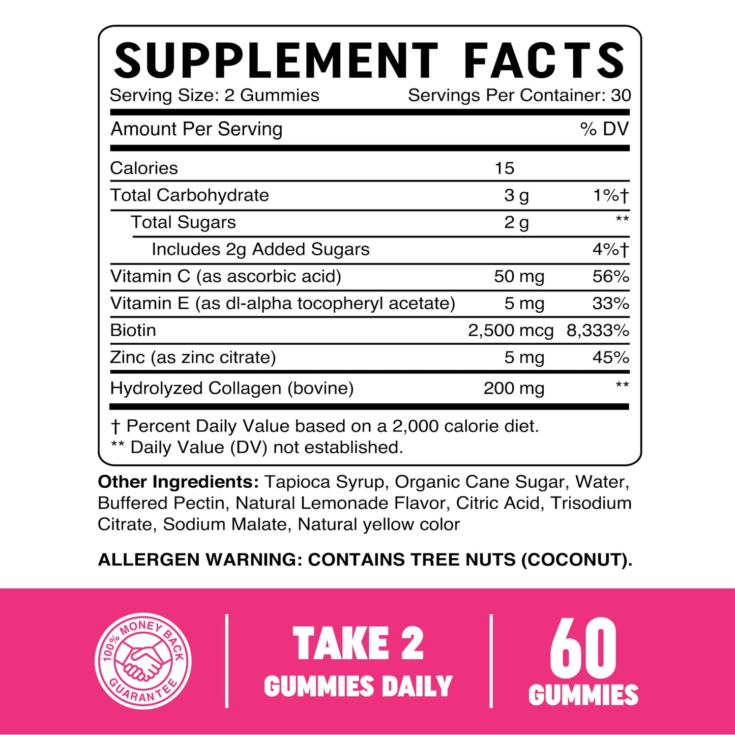 Collagen Gummies for Women | 200mg Hydrolyzed Collagen + 2500mcg Biotin, with Vitamin C, E & Zinc