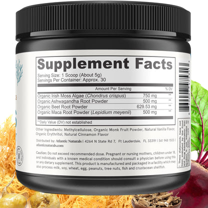 Organic Sea Moss Superfood Powder with Ashwagandha, Beet Root, and Maca