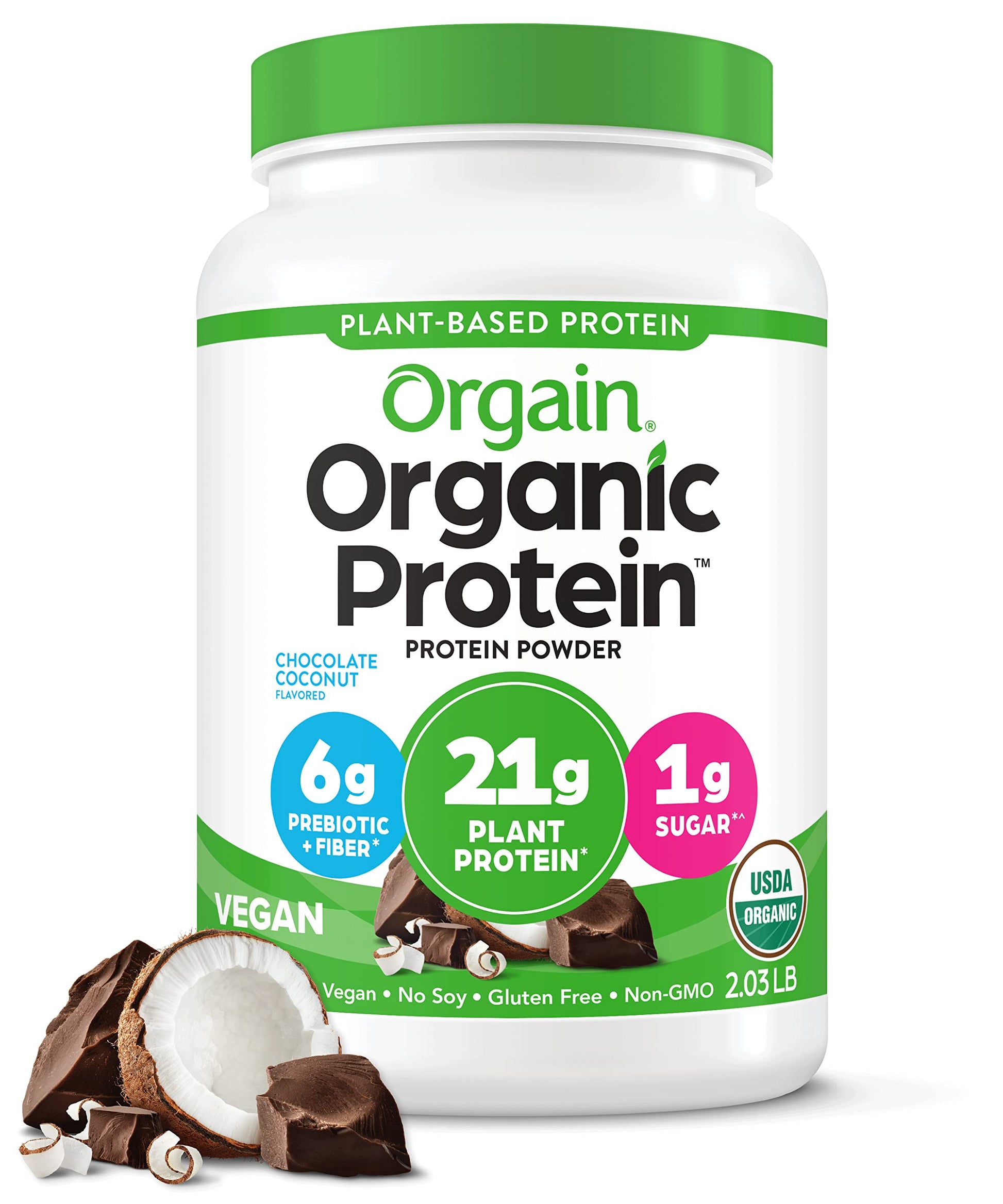 Orgain Organic Vegan Protein Powder, Chocolate Coconut - 21g of Plant Based Protein