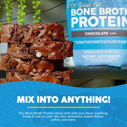 Paleovalley 100% Grass Fed Bone Broth Protein Powder - Chocolate - Rich in Collagen