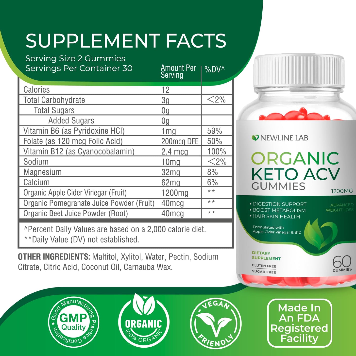 Organic Keto ACV Gummies for Advanced Weight Loss Fat Burn - Sugar Gluten Free Apple