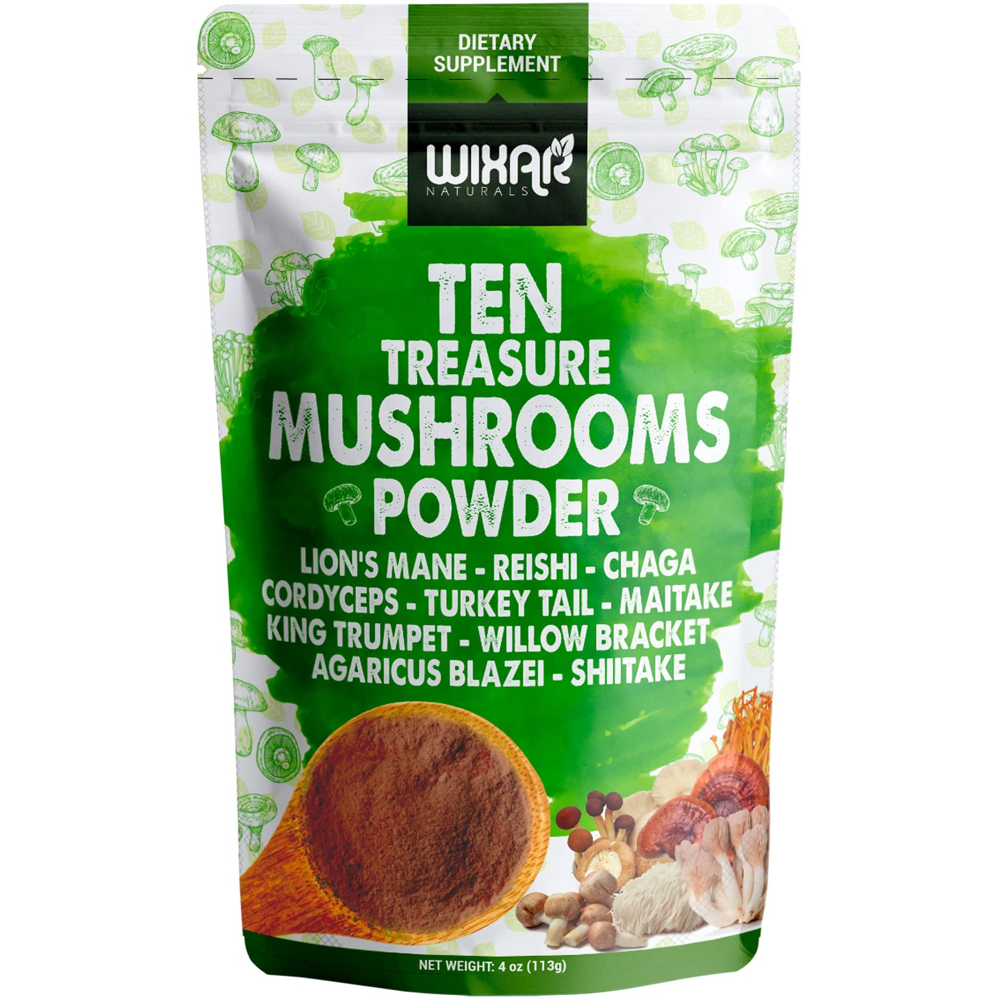 Wixar Mushroom Powder - Ten Treasure Mushrooms Extract Supplement Blend for Coffee